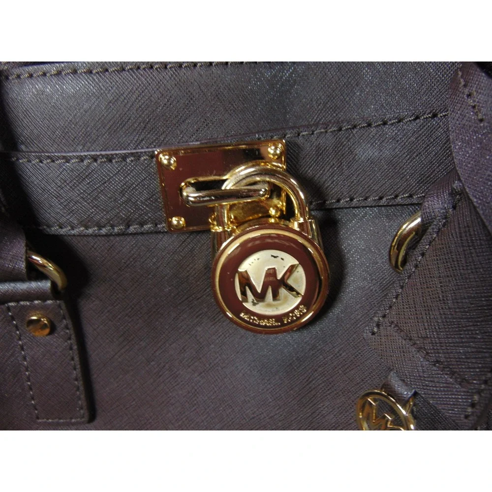 Michael Kors Hamilton Tote Purse Plum Saffiano‎ Leather Lock Key Handbag